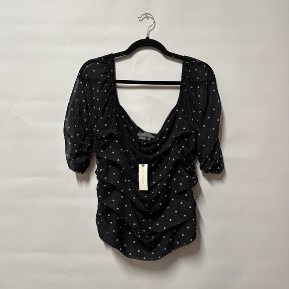by Anthropologie Shirred Mesh Polka Dot Black XL NWT - Picture 3 of 9